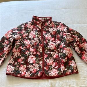 Lands' End Floral Primaloft Jacket - Red and Pink